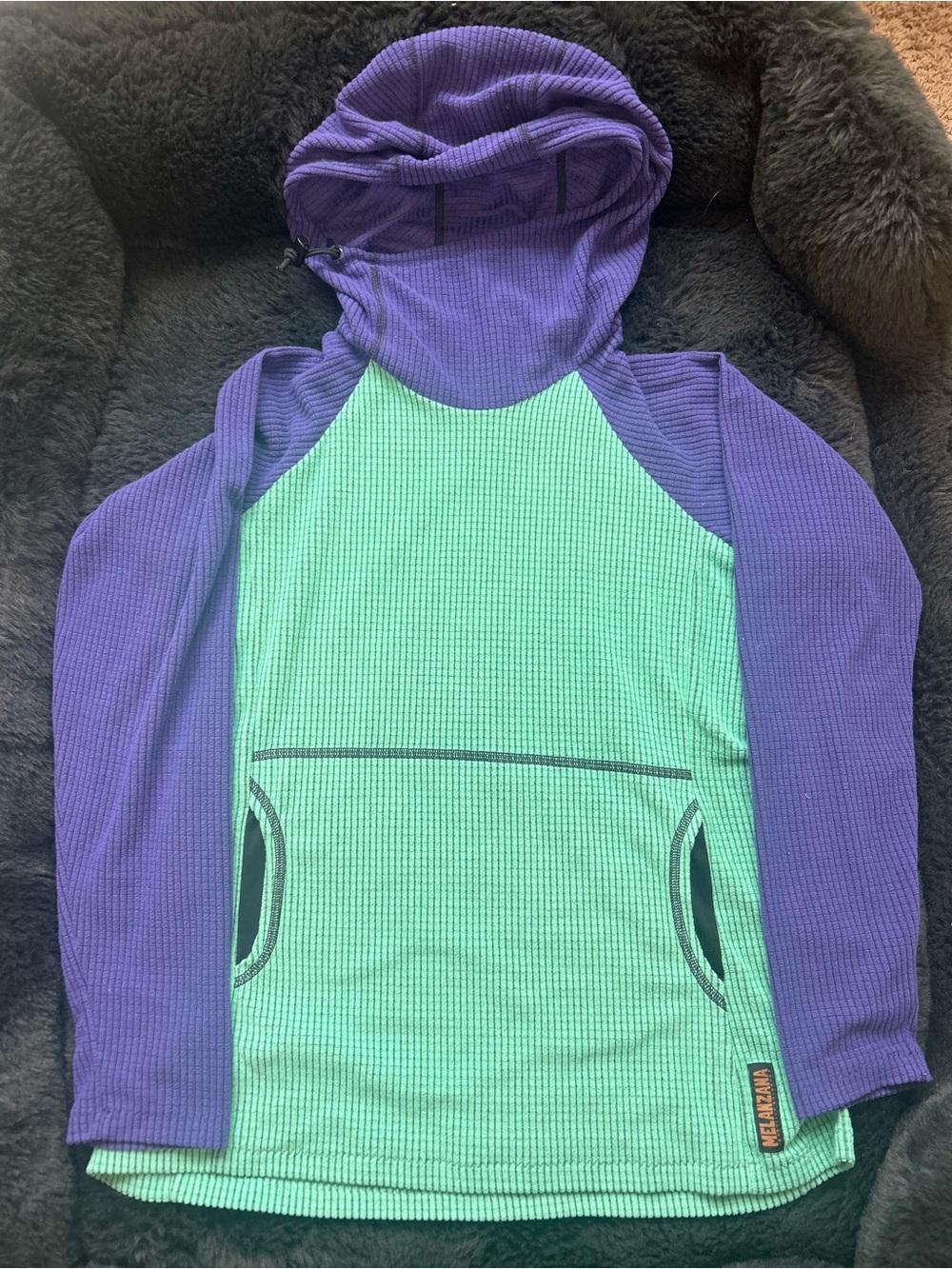Melanzana Purple & Mint Green Microgrid Hoodie